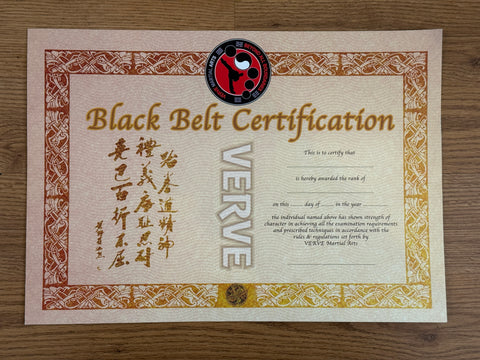 VERVE Black Belt Certificate Re-issue