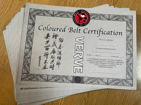 VERVE Coloured Belt Student Certificate